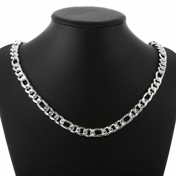 Men's 925 Sterling Silver 8mm Figaro Cuban Link Chain Necklace - Picture 2 of 5